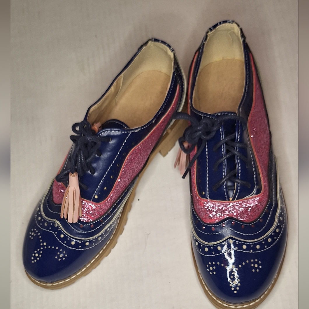 Classic Women's Navy And Pink Wingtip Oxfords